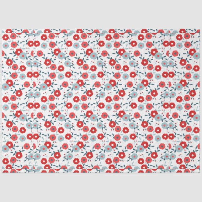 Papel de tejido floral rojo, blanco y azul (Anverso)