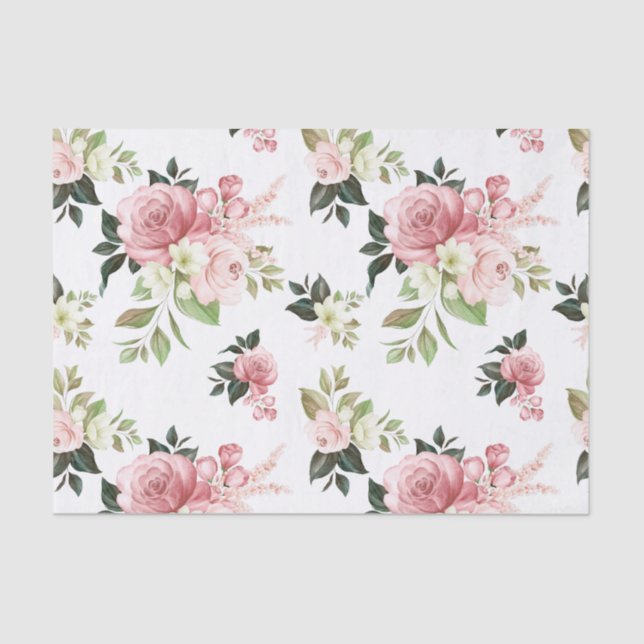 Papel de tejido floral rosa acuarela (Anverso)