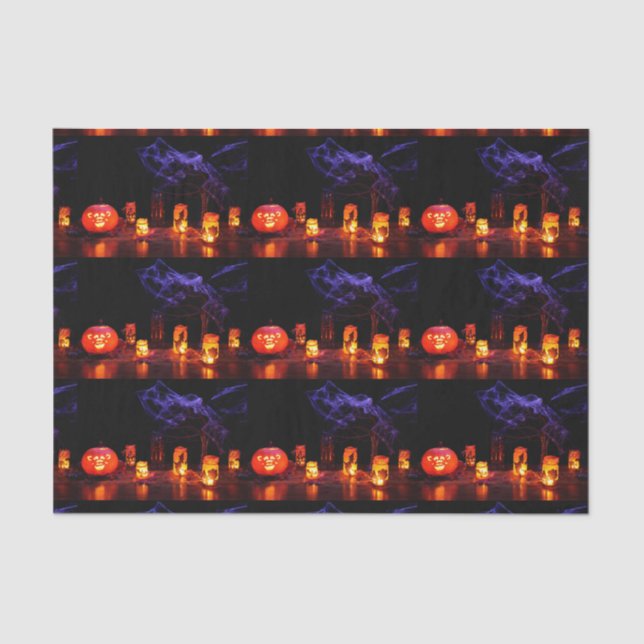 Papel De Tejido Jack-O-Lantern Y Velas (Anverso)