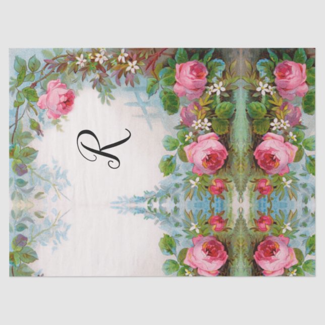 PAPEL DE TEJIDO MONOGRAM FLORAL DE rosas Y JASMINA (Anverso)