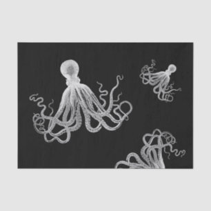 Papel de tejido negro octopus blanco