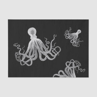 Papel de tejido negro octopus blanco