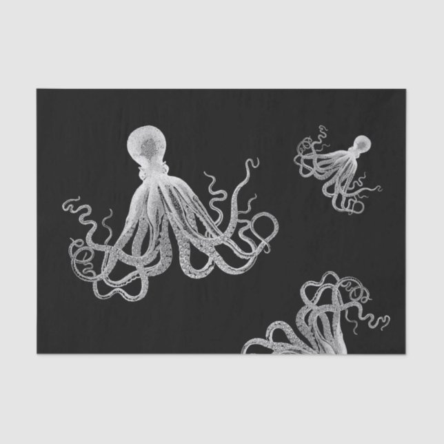 Papel de tejido negro octopus blanco (Anverso)