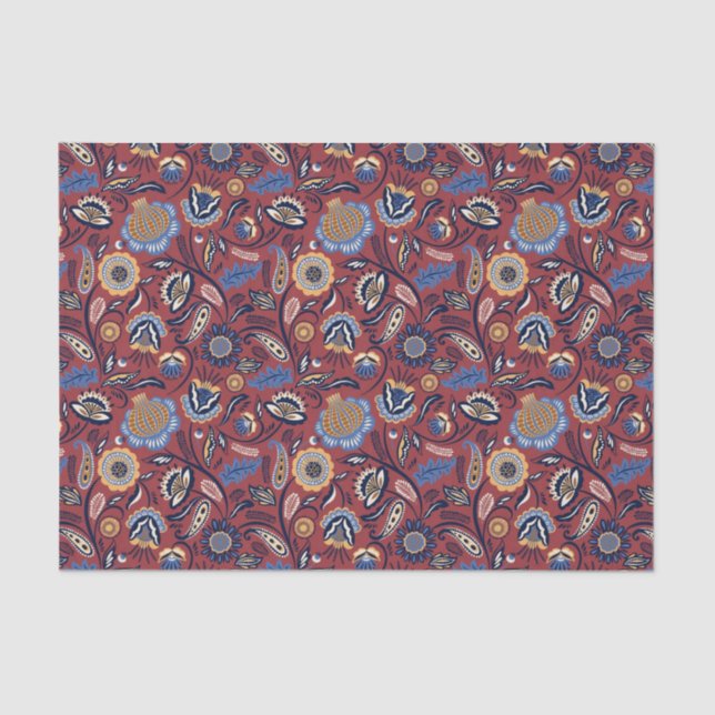 Papel de tejido o descomposición - Rojo floral aud (Anverso)