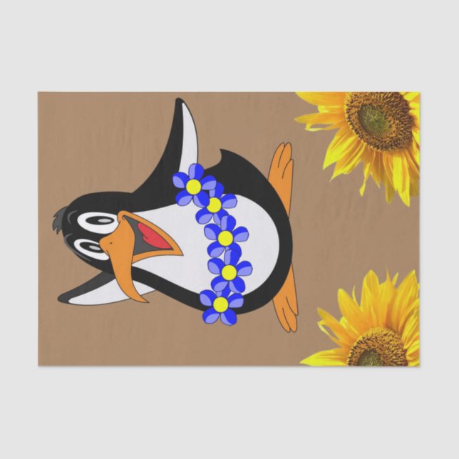 Papel de tejido pingüino floral de girasol (Anverso)