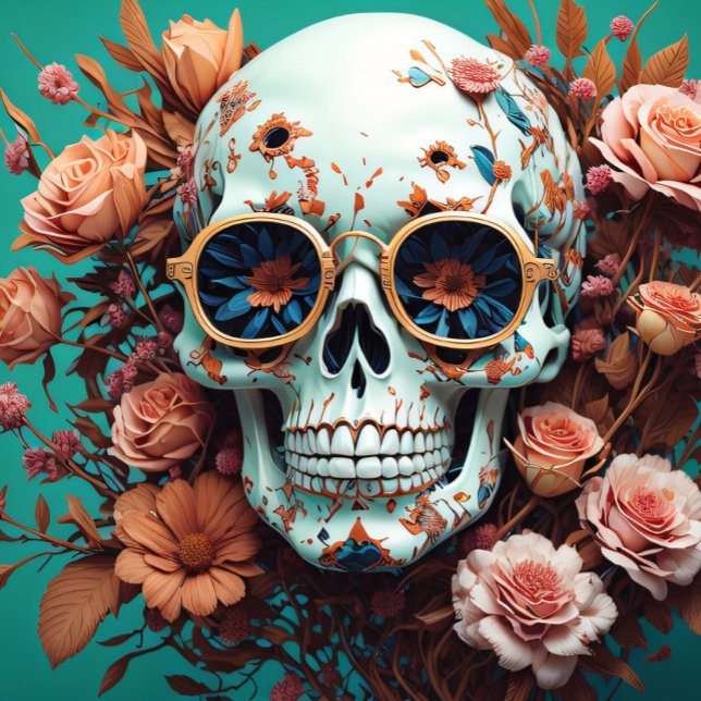 Papel de Tejido Turquesa de calavera de flores Mou (Subido por el creador)