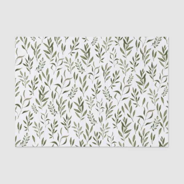 Papel de tejido verde de hojas botánicas acuarelas (Anverso)