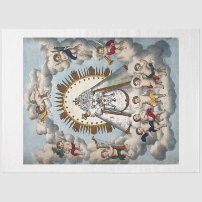 PAPEL DE TEJIDO: VIRGEN E INFANTE CON ÁNGELES (Anverso)