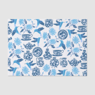 Papel de tejidos Blue Hummingbirds and Flowers