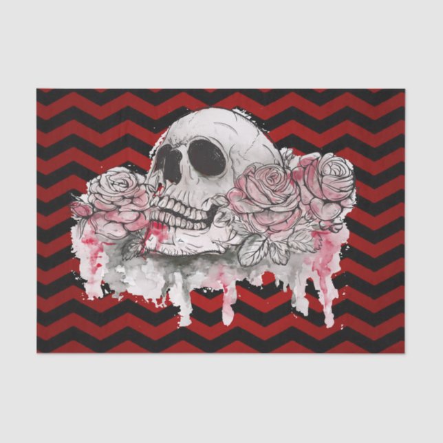 Papel de tejidos Calavera Rosa Gótico Chevron (Anverso)