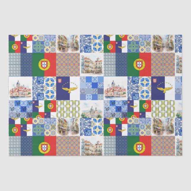 Papel de tejidos con bandera de Portugal y bandera (Anverso)