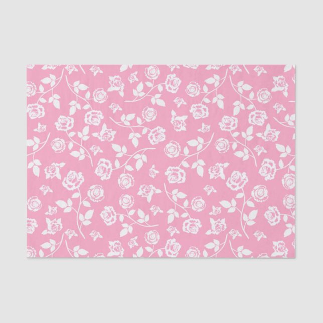 Papel de tejidos con flores y Rosas rosas y blanca (Anverso)