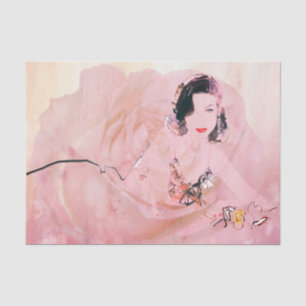 Papel de tejidos con imagen vintage de mujer y Ros