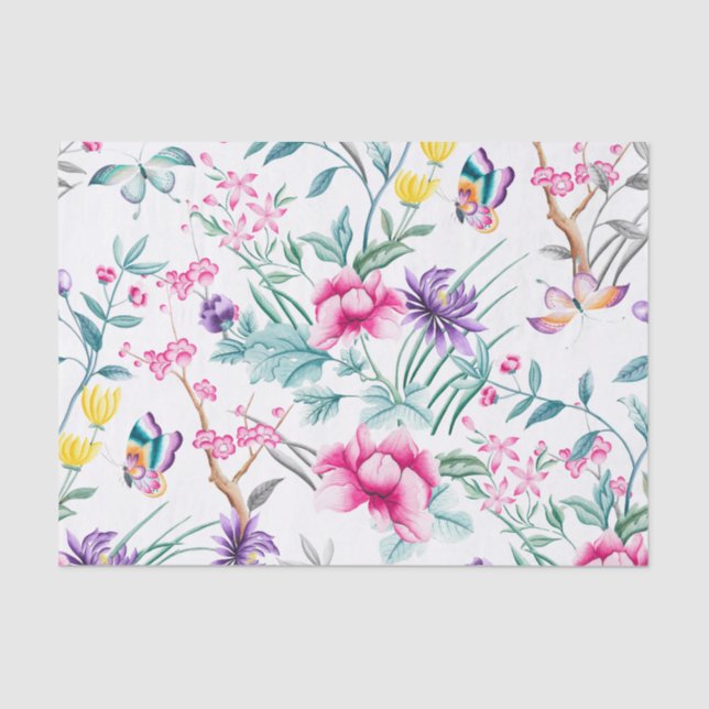 Papel de tejidos con motivos florales y mariposas (Anverso)