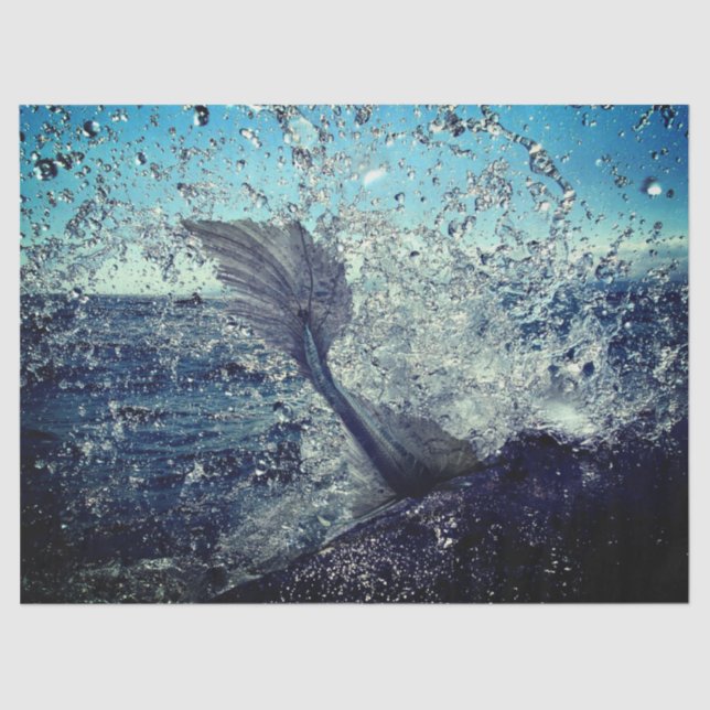 Papel de tejidos con sirena buceando en olas (Anverso)