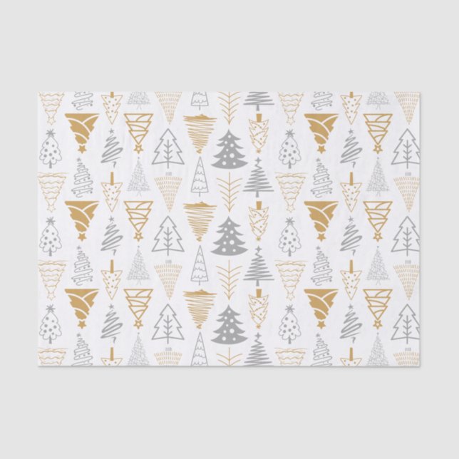 Papel de tejidos de árbol de Navidad plateado y do (Anverso)