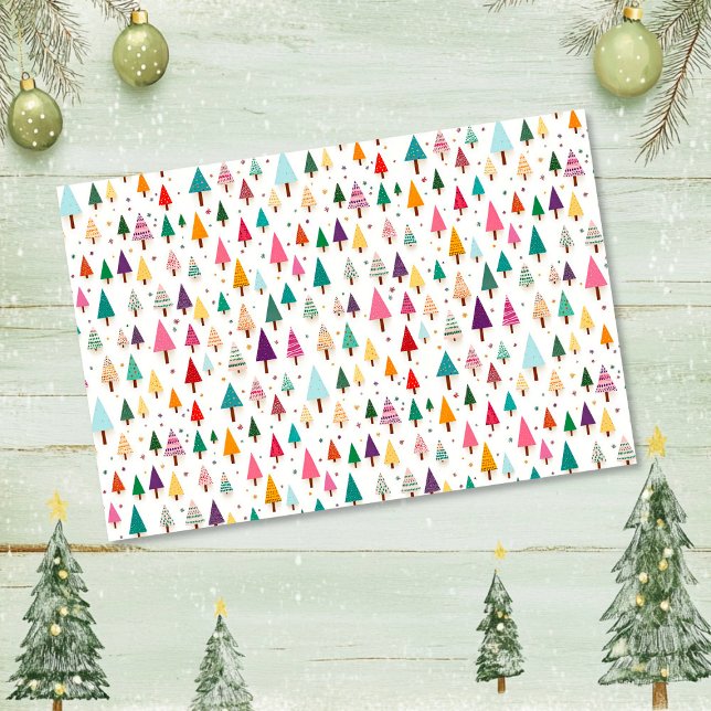 Papel de tejidos de árboles de navidad retro lindo (Cute Retro Christmas Trees Tissue Paper )