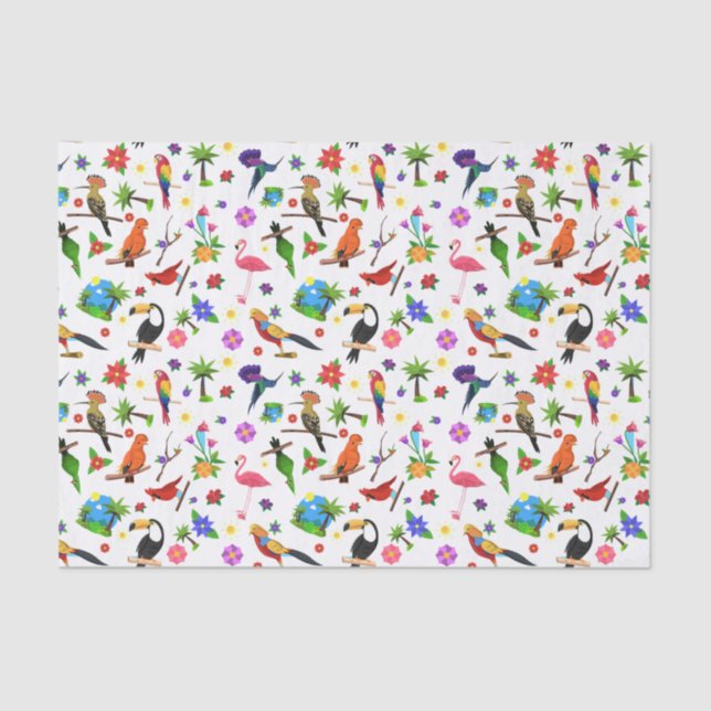 Papel de tejidos de aves y flores (Anverso)