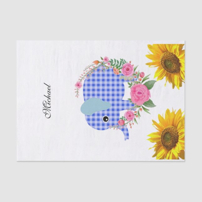 Papel de tejidos de azules con flores de girasol (Anverso)