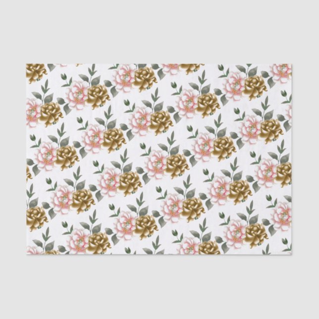 Papel de tejidos de bronce y peonía rosada (Anverso)