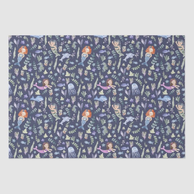 Papel de tejidos de color acuático de las sirenas  (Anverso)