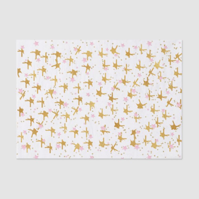 Papel de tejidos de confetti rosa y dorado (Anverso)