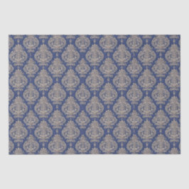 Papel de tejidos de Damasco azul y dorado