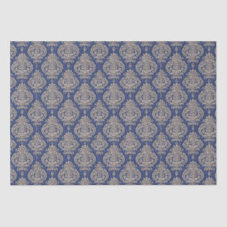 Papel de tejidos de Damasco azul y dorado