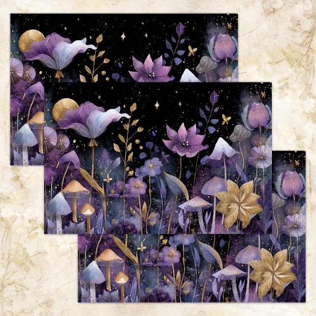 PAPEL DE TEJIDOS DE DECORACIÓN DE JARDÍN MEDIANOCH (ENCHANTED MIDNIGHT GARDEN DECOUPAGE TISSUE PAPER)