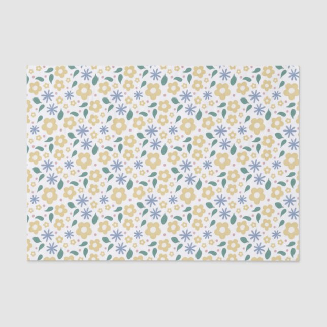 Papel de tejidos de flores amarillas y azules (Anverso)