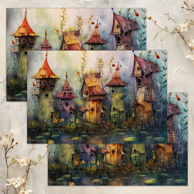 PAPEL DE TEJIDOS DE LA DECORACIÓN DE LA LOCALIDAD  (WHIMSICAL FAIRY VILLAGE DECOUPAGE TISSUE PAPER)