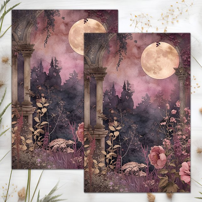 PAPEL DE TEJIDOS DE LA DECORACIÓN DE LA LUNA Y EL  (FULL MOON AND GARDEN DECOUPAGE TISSUE PAPER)