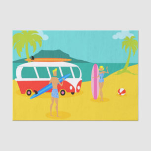 Papel de tejidos de la pareja de surfistas retro