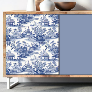 Papel de tejidos de la serie Chinoiserie azul y bl