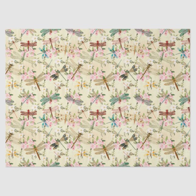 Papel de tejidos de la serie Dragonflies Vintage (Anverso)