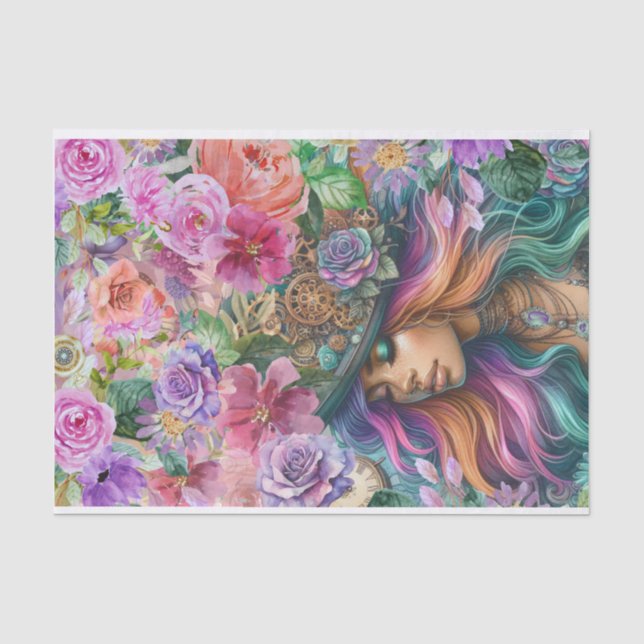 Papel de tejidos de los sueños florales de Steampu (Anverso)