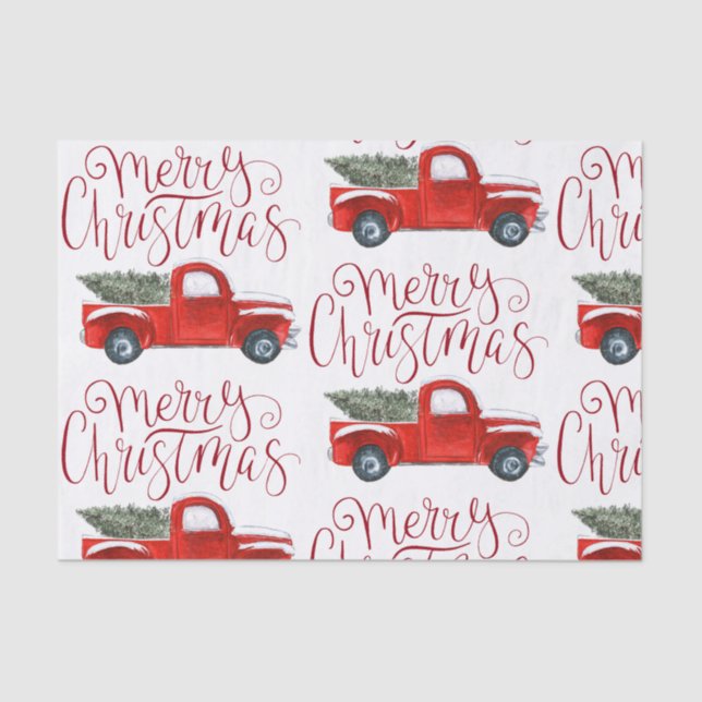 Papel de tejidos de Navidades de camiones rojos de (Anverso)