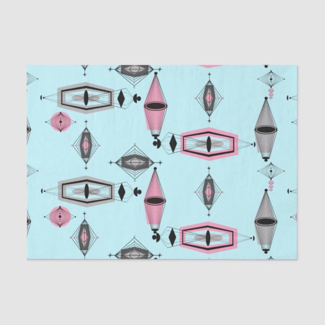 Papel de tejidos de patrón rosa y gris atómico (Anverso)