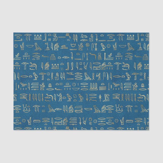 Papel de tejidos en jeroglíficos egipcios azul y o (Anverso)