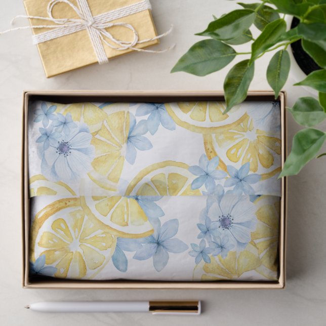 Papel de tejidos en lona de limón y flores (Regalo )