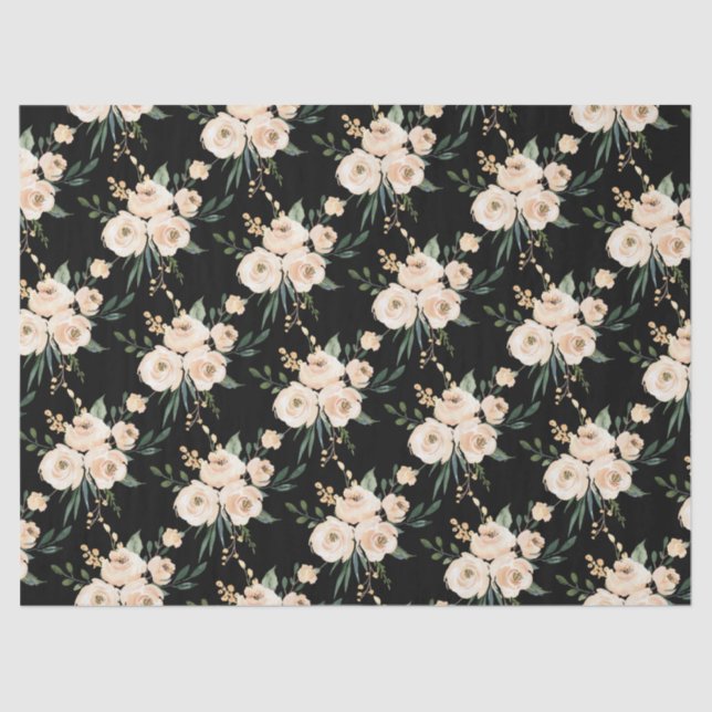 Papel de tejidos floral beige negro Boda (Anverso)