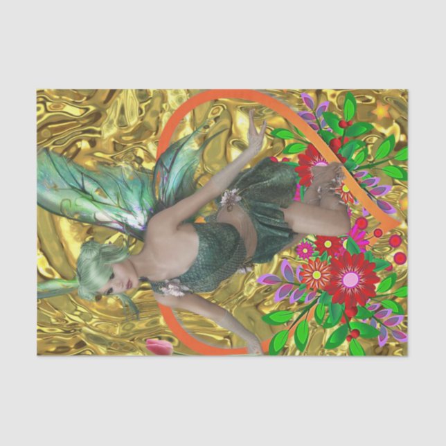 Papel de tejidos floral de hadas verdes (Anverso)