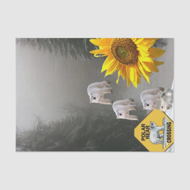Papel de tejidos florales de oso polar con girasol (Anverso)