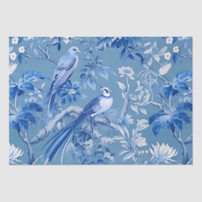Papel de tejidos florales en la Chinoiserie azul (Anverso)