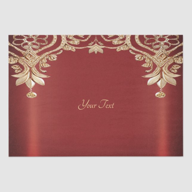 Papel de tejidos florales rojos de oro moderno (Anverso)