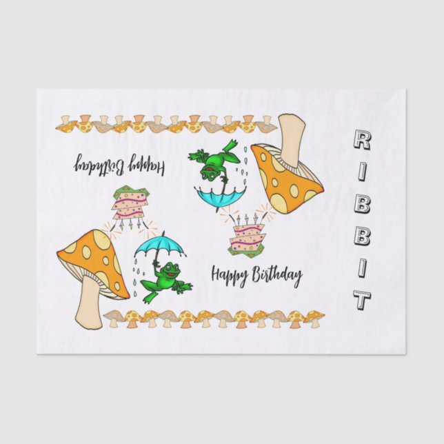 Papel de tejidos Frog Ribbit Mushroom Feliz cumple (Anverso)