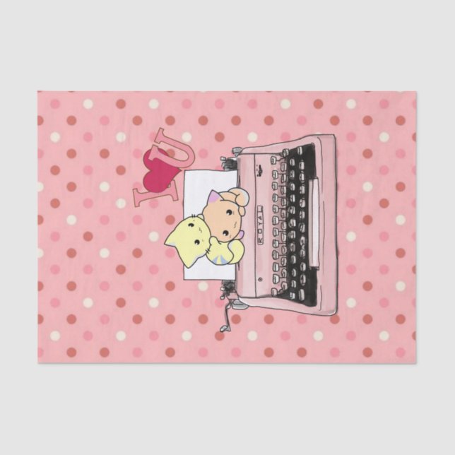 Papel de tejidos Máquina de escribir rosa Gatitos  (Anverso)