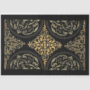 Papel de tejidos ornamentales clásico negro y oro