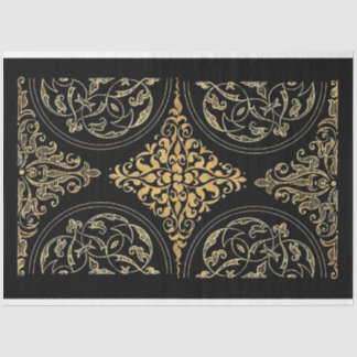 Papel de tejidos ornamentales clásico negro y oro