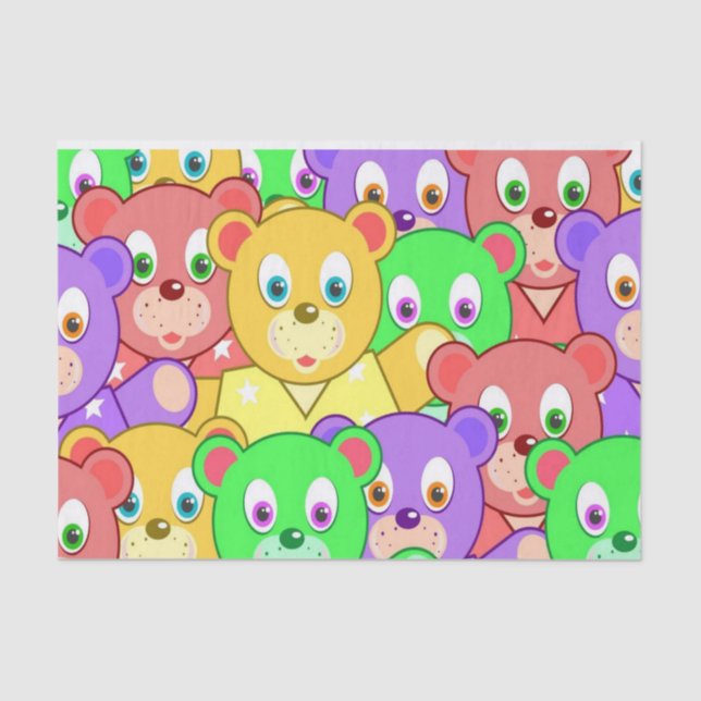 Papel de tejidos, osos de peluche coloridos (Anverso)